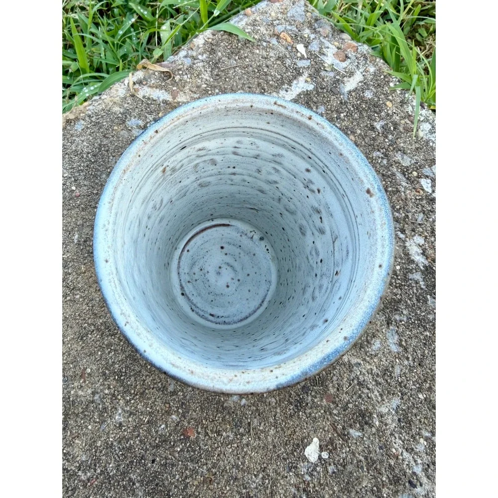 Studio Pottery Cup/Vase Blue/Cream Speckled Textured Ceramic Cup By Rita Park